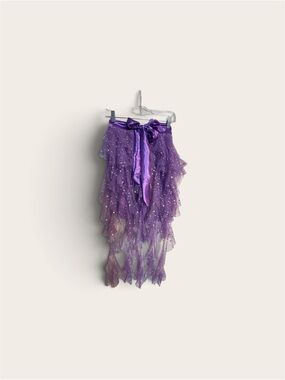 Purple Layered, Tie Waist Tulle Ruffle Skirt with Satin Tie